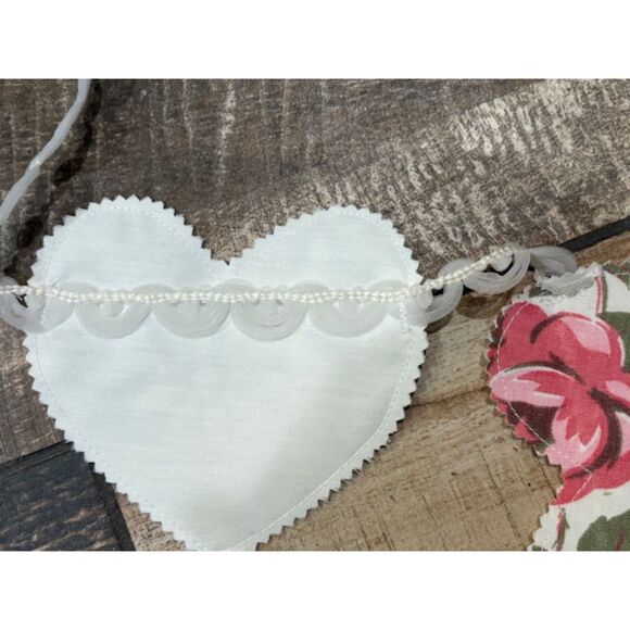 Valentine Heart Banner Bunting Vintage Linens Wedding Shower - Picture 4 of 5